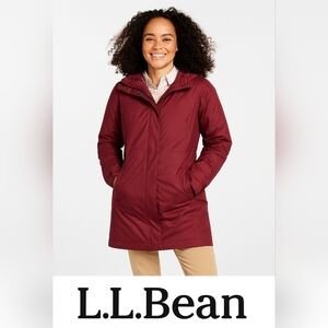 L.L‎ BEAN Coatigan Fleece Cozy Winter Fall Casual long Red Burgundy Jacket L